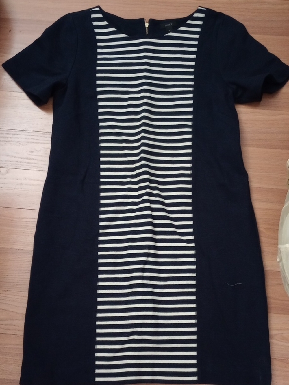 J. Crew Navy and White Striped Center Panel Short Sleeve Dress - Picture 1 of 3